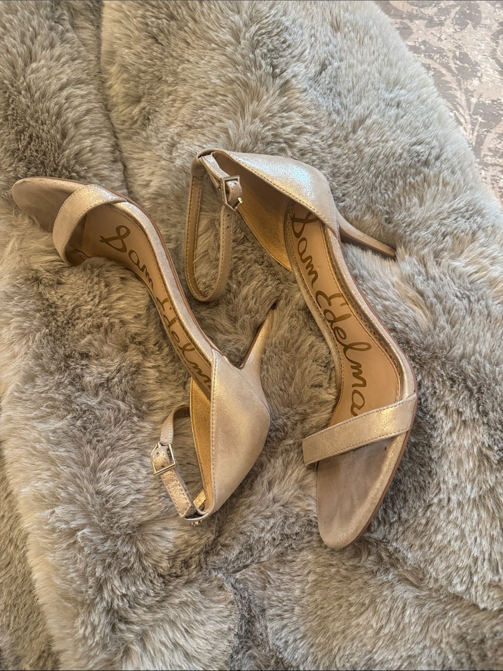 Sam Edelman Metallic Champagne Open-Toe Ankle-Strap Sandals